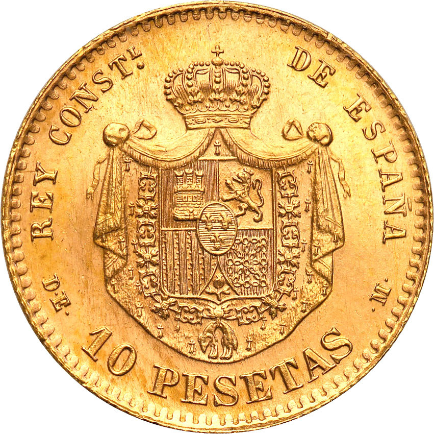 Hiszpania 10 Pesetas 1878 nowe bicie (1962) st.1